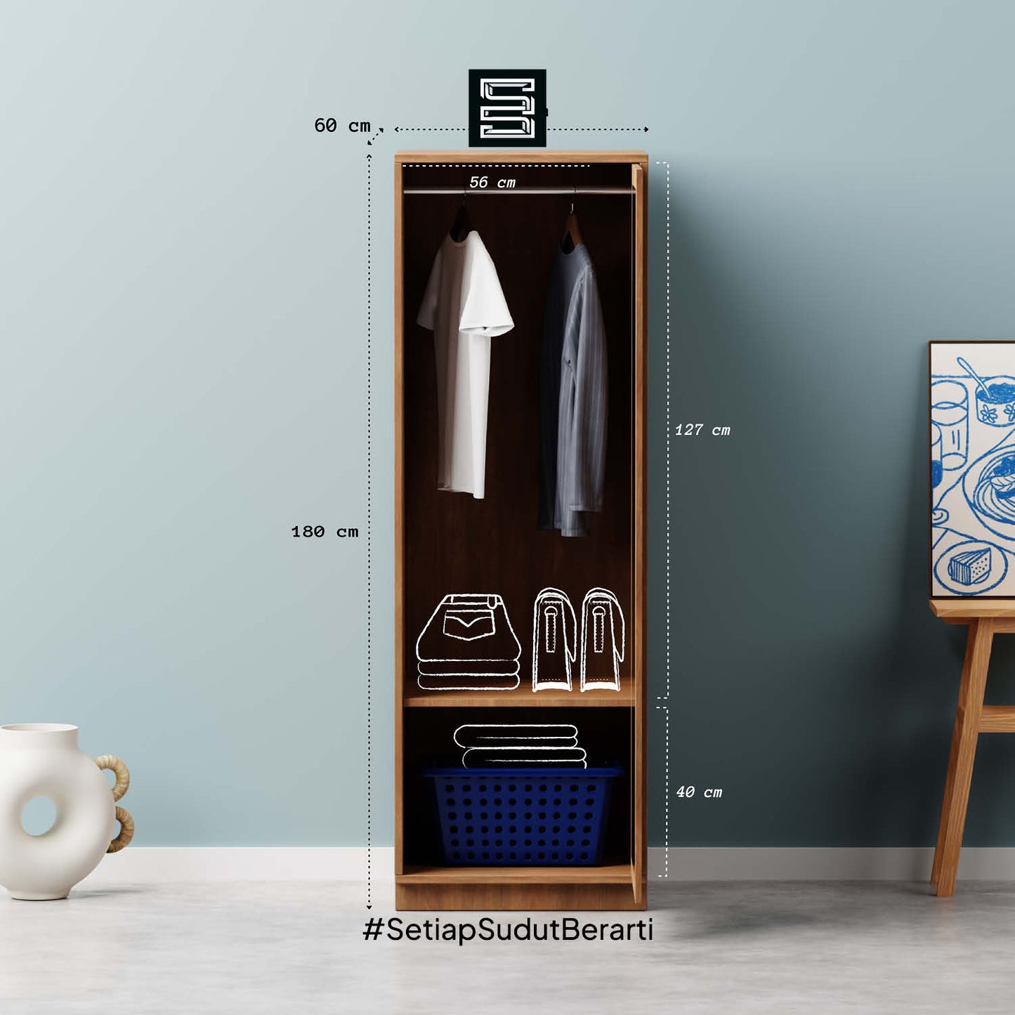 Wadrobe 60x60x180 Dengan Cermin