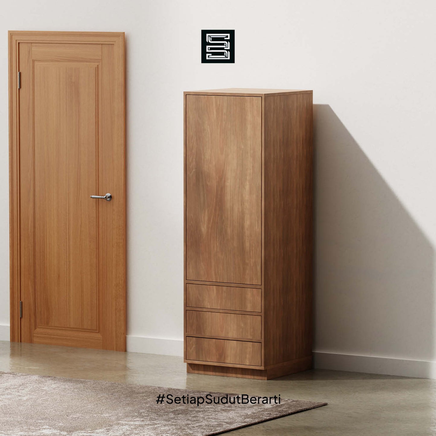 Wadrobe 60x60x180 Dengan Tiga Laci