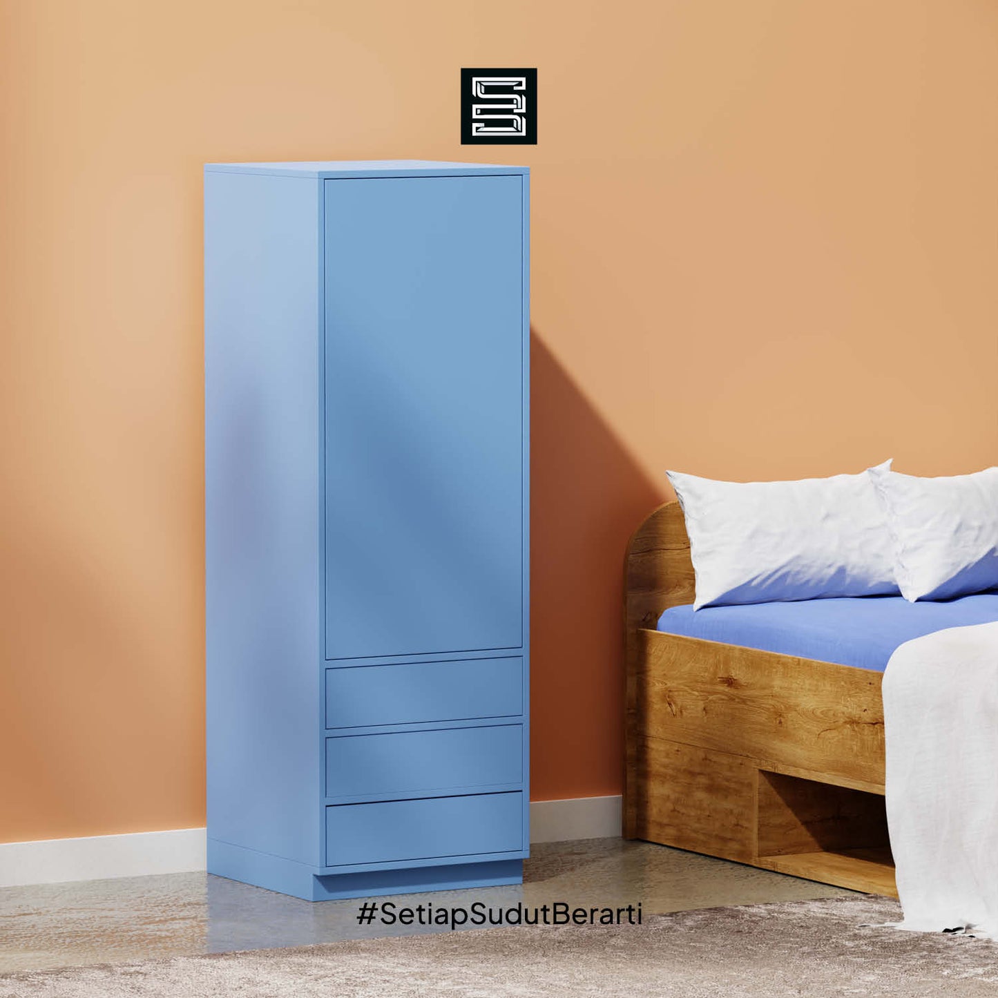 Wadrobe 60x60x180 Dengan Tiga Laci