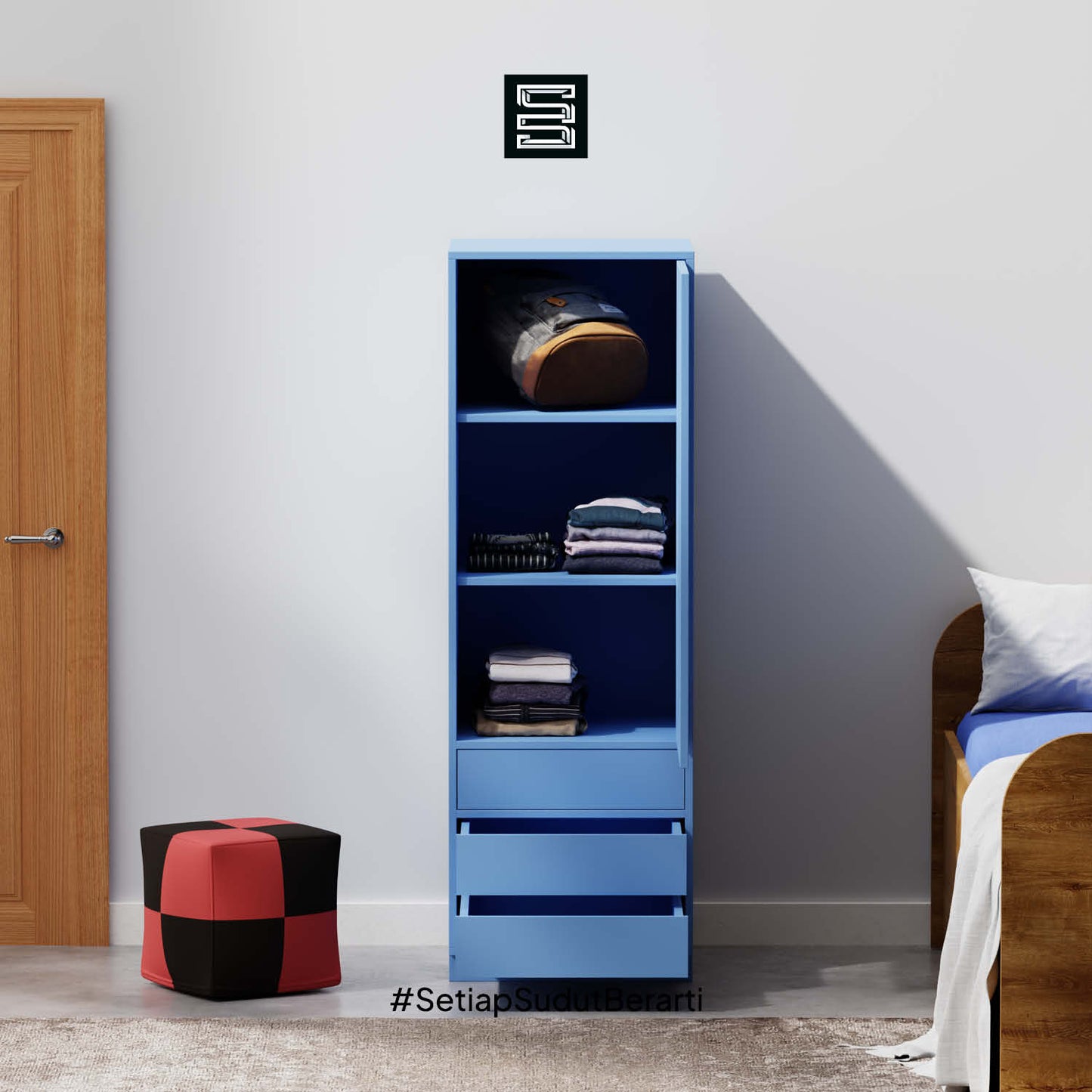 Wadrobe 60x60x180 Dengan Tiga Laci