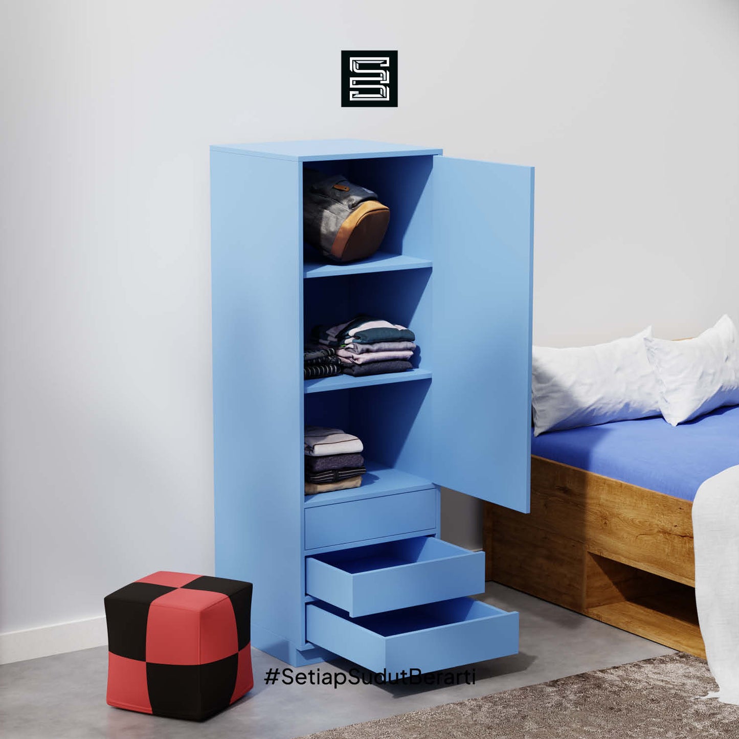 Wadrobe 60x60x180 Dengan Tiga Laci