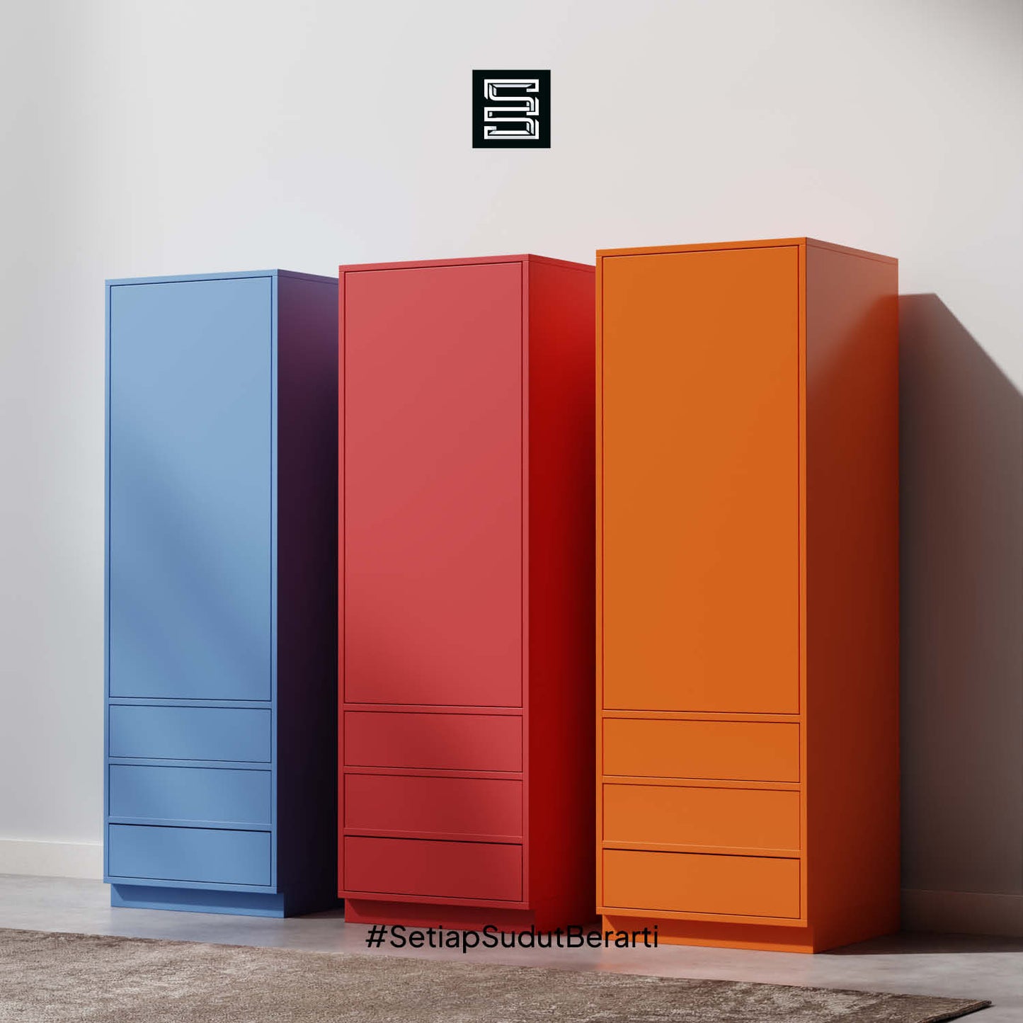 Wadrobe 60x60x180 Dengan Tiga Laci