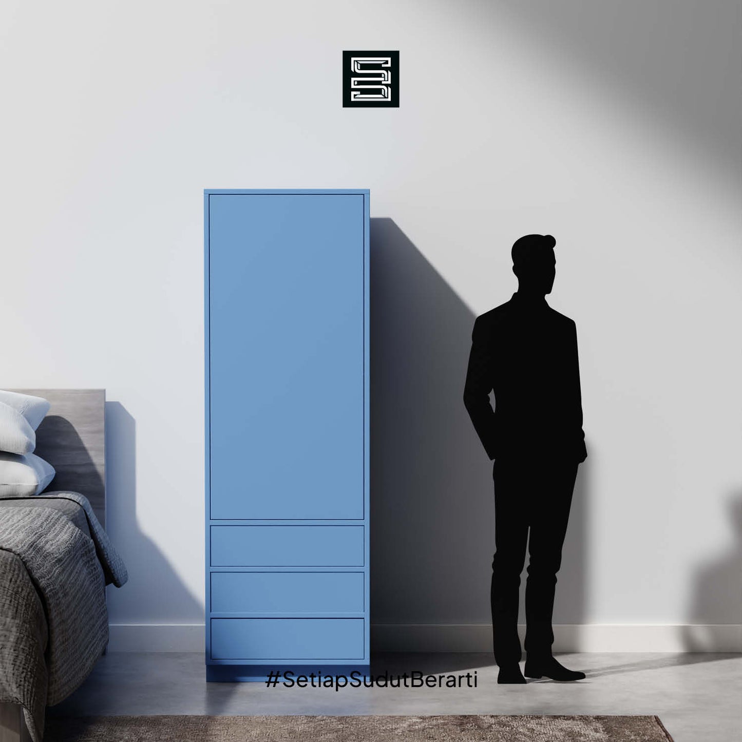 Wadrobe 60x60x180 Dengan Tiga Laci